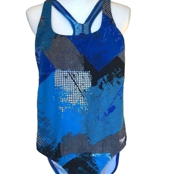 Speedo Swimsuit Womens Size 10 Vintage One Piece Blue Racerback Polyester NWOT - Picture 1 of 10